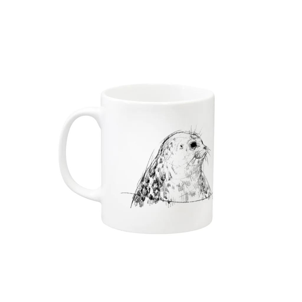 ぴすぴすのSpotted seal & Ringed seal Mug :left side of the handle