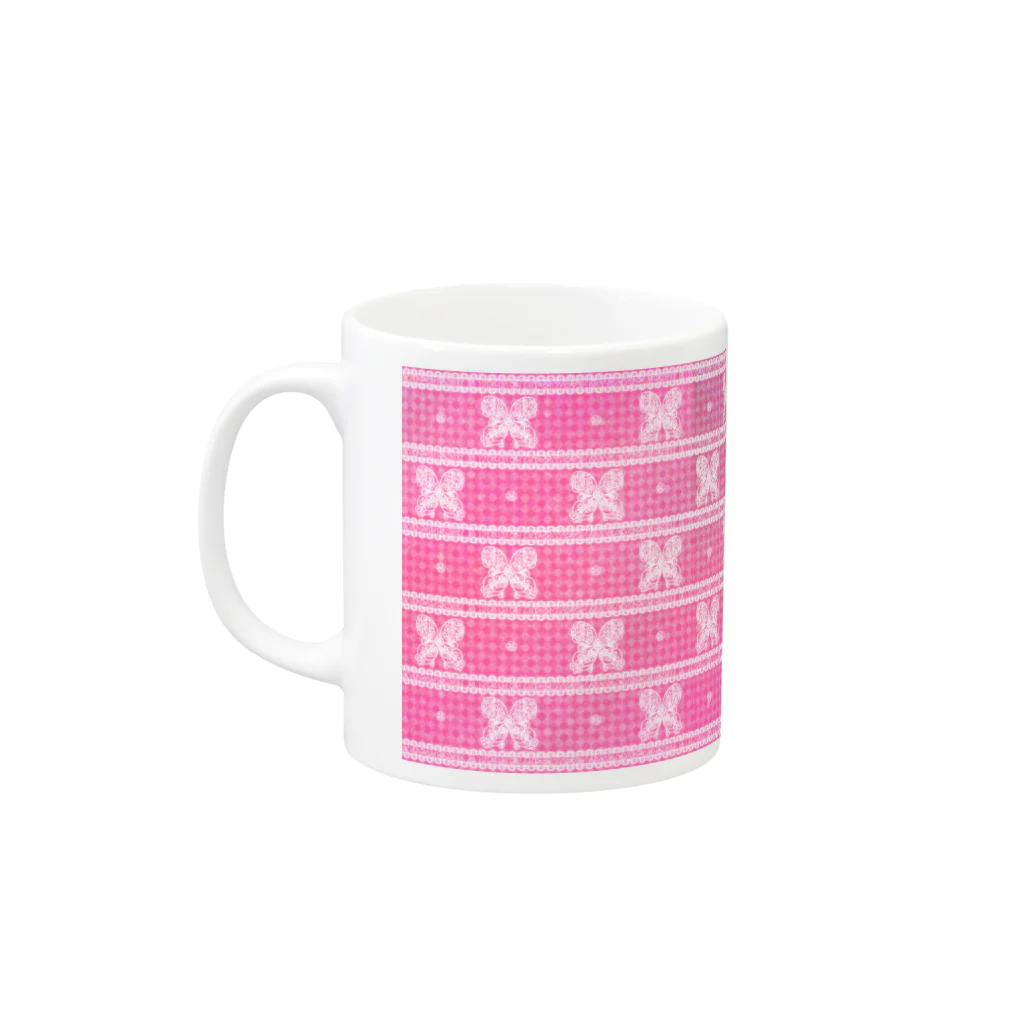 ❀花狐庵❀-HanaKoAn-の「花籠」Series * LittleButterfly pink Mug :left side of the handle