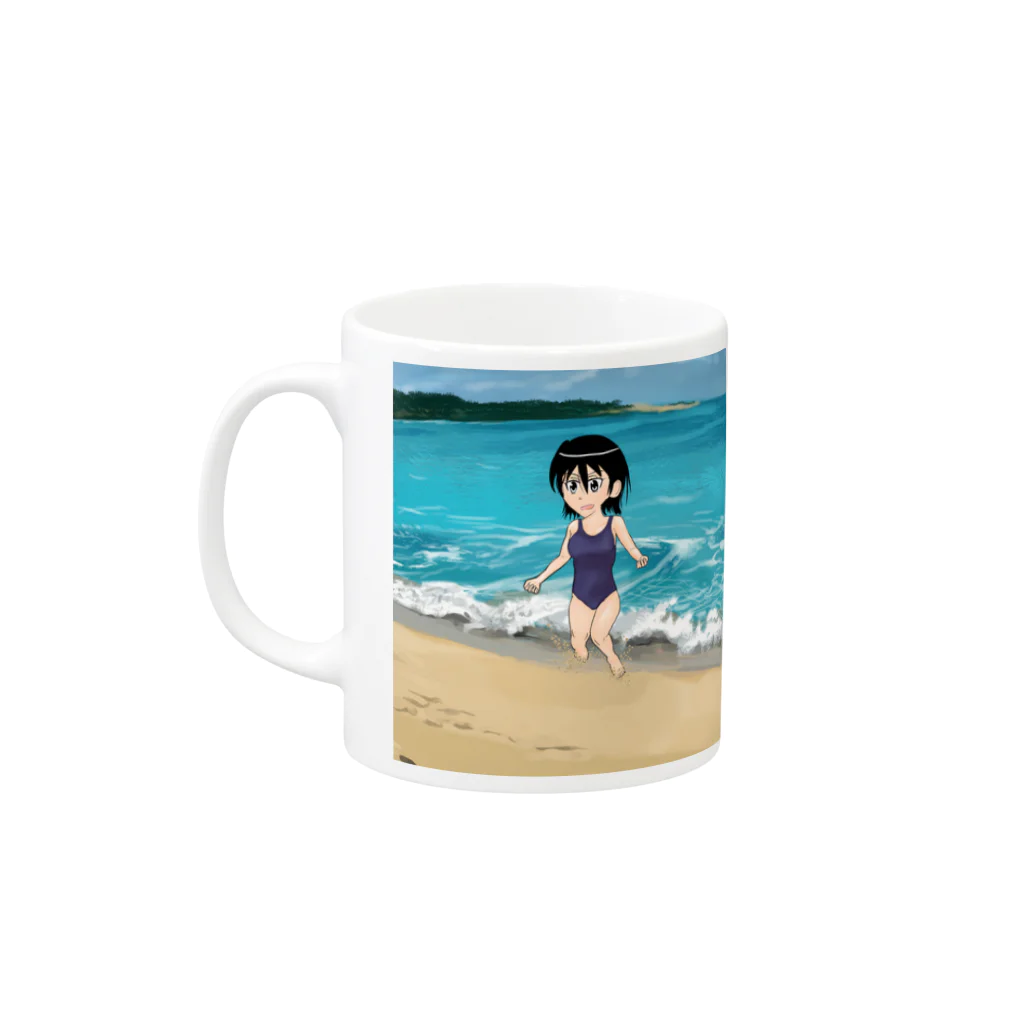 げーむやかんのスクール水着浜辺マグ Mug :left side of the handle