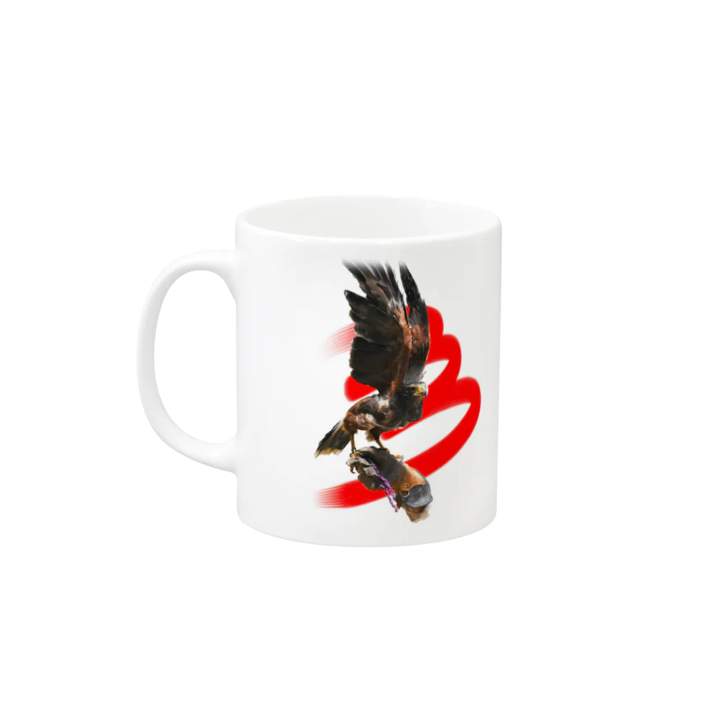 猛禽とインコの猛禽のハリスホーク（赤ライン） Mug :left side of the handle