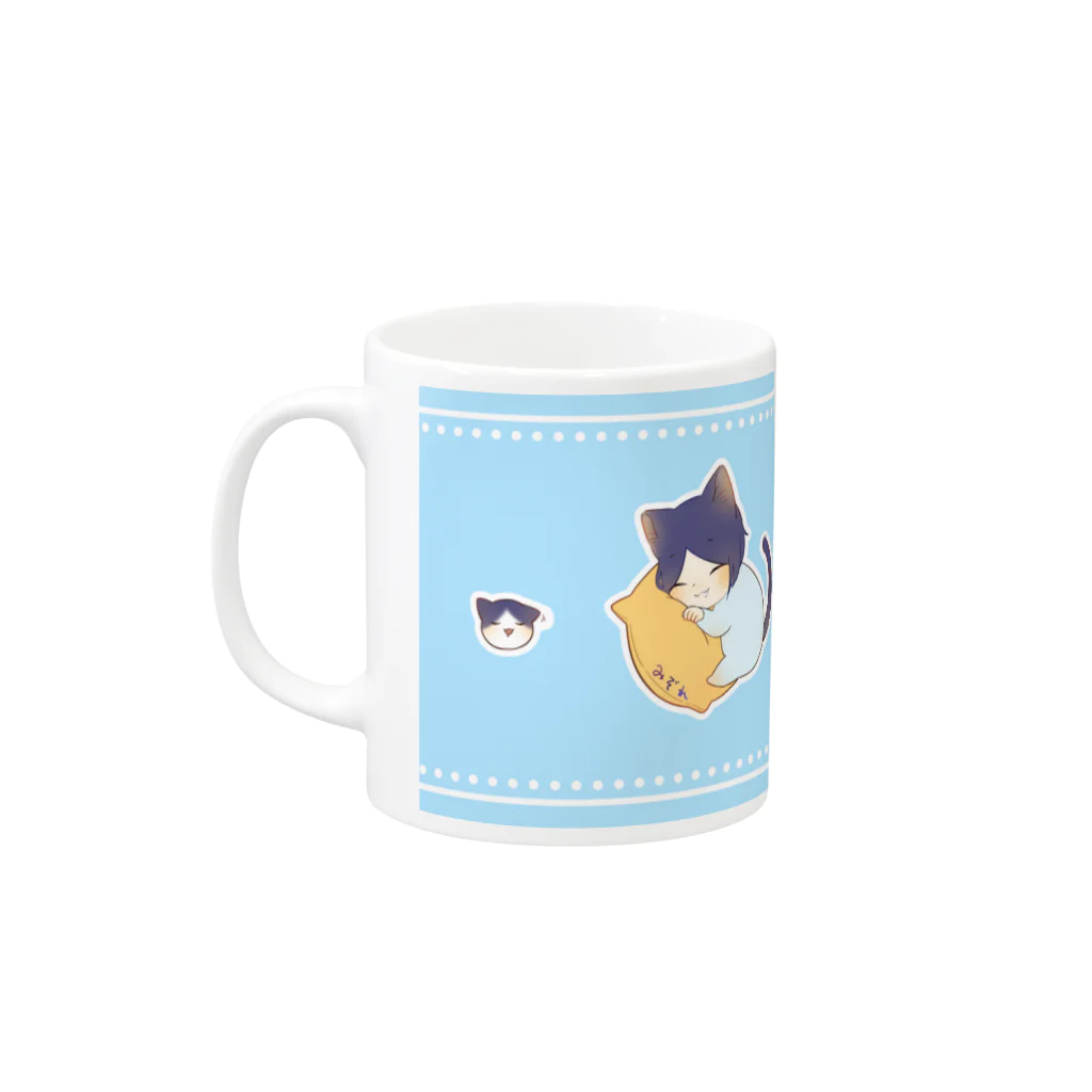 みぞれのばぶねこまぐかっぷ水色 Mug :left side of the handle