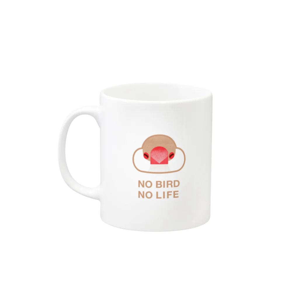 MochishopのNO BIRD NO LIFE クリーム文鳥マグカップ マグカップの取っ手の左面