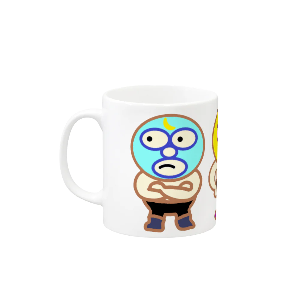 ぴぃまんの、たぶんお店のたぶんふくめんレスラーマグカップ Mug :left side of the handle