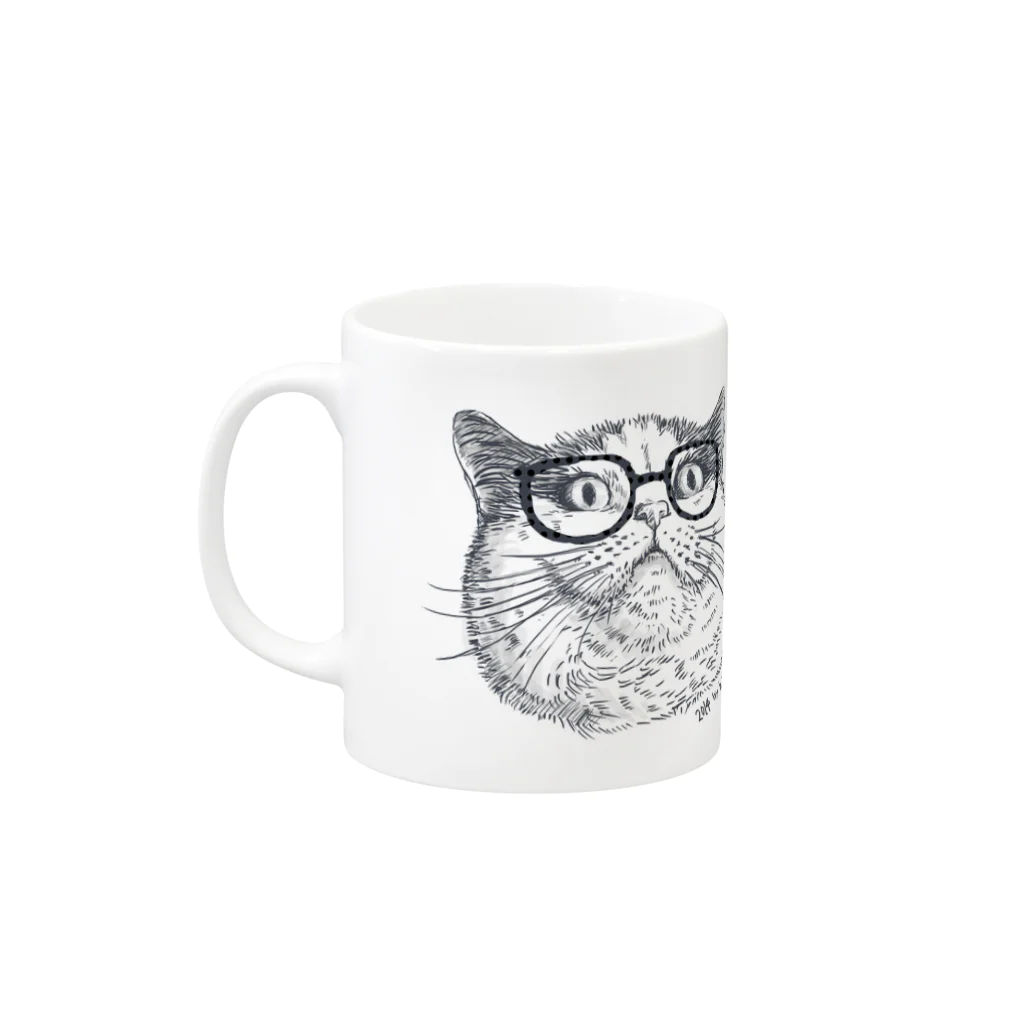 ブリブルキャリコSHOPのYUKICHI猫めがね Mug :left side of the handle