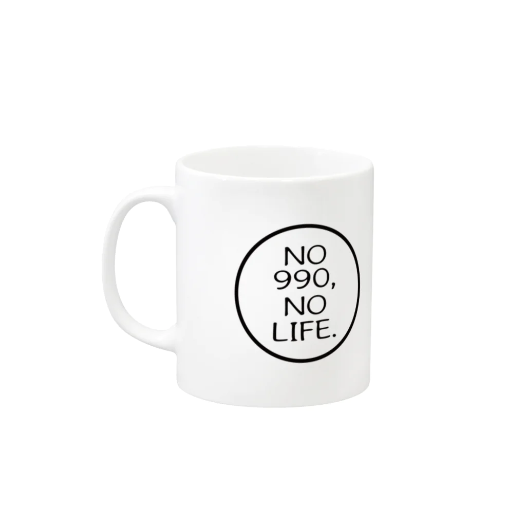 ハチワレデザインのNO 990 NO LIFE(BK)／両面マグカップ Mug :left side of the handle