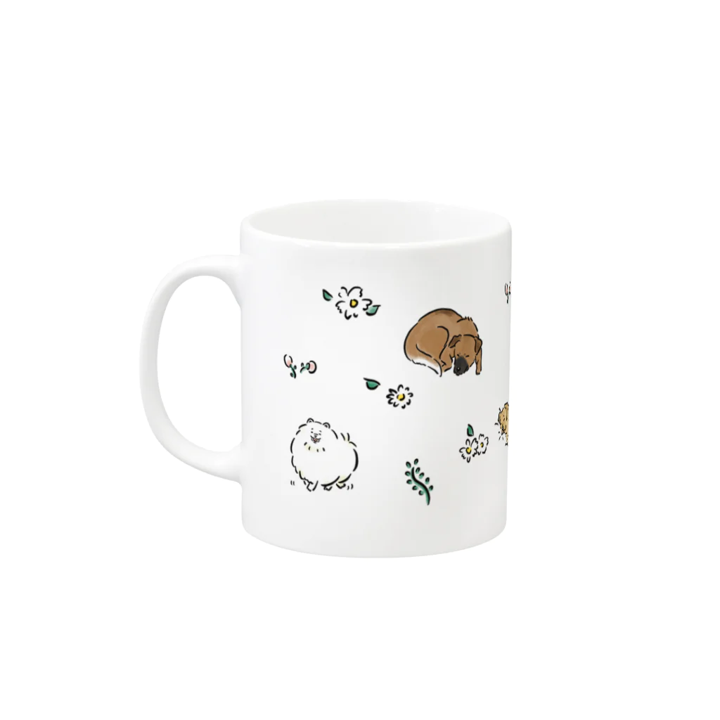 omamiの犬とお花柄 Mug :left side of the handle