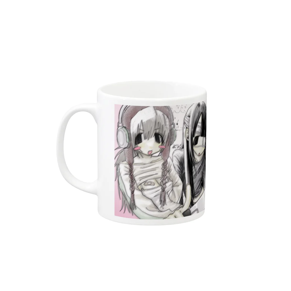 目に優しい青の黒髪ストレートと盛り髪ギャル Mug :left side of the handle