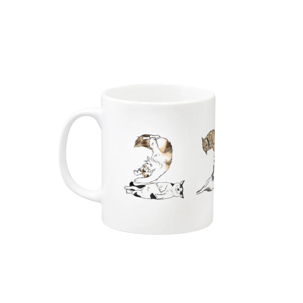 kaoru@nekomangakakuyoのにゃーにゃーにゃーにゃー猫ズ Mug :left side of the handle