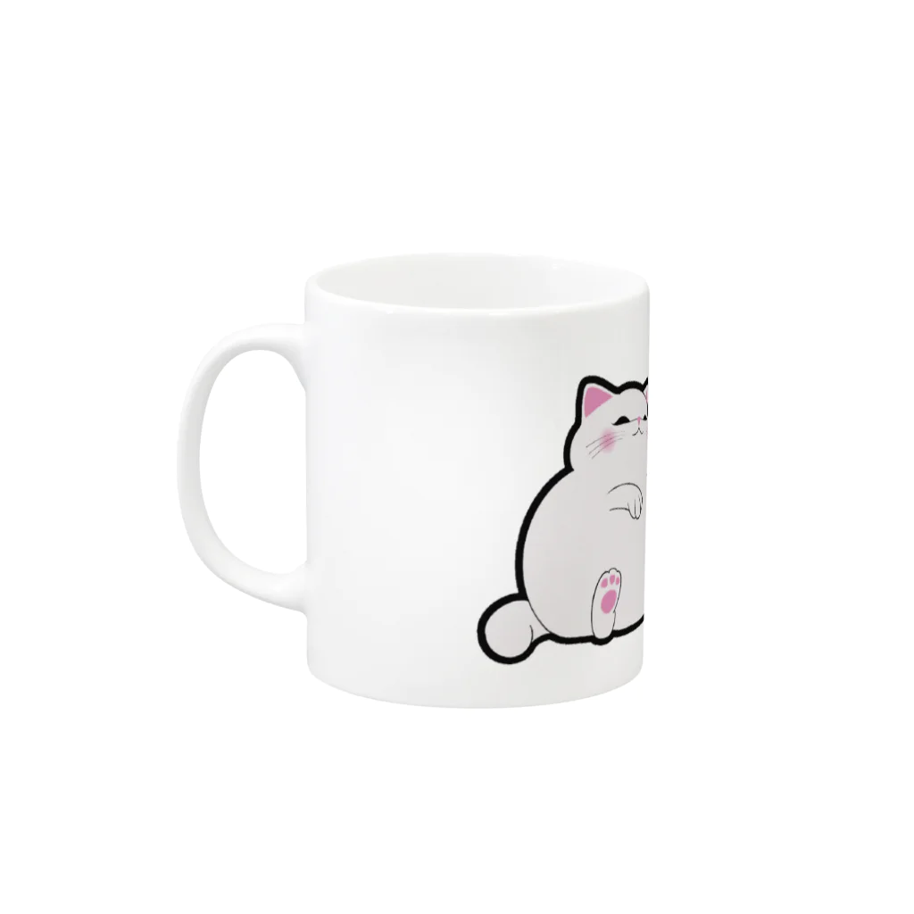 TMJ worksのぐうたら白猫。stuffed. Mug :left side of the handle