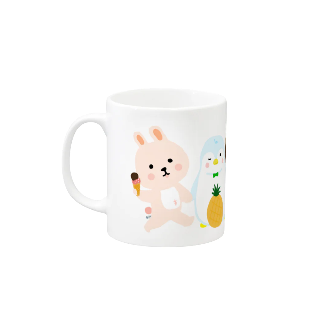 セールにつき開店のきつね、うさぎ、くま、りす、ペンギン Mug :left side of the handle