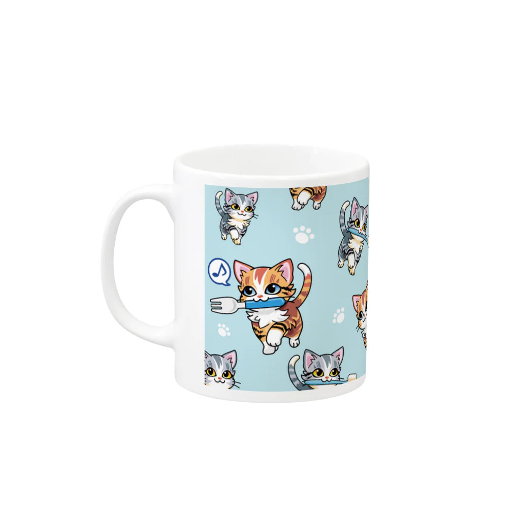 AckeeWolf Art Shopの歯ブラシをくわえたアメリカンショートヘアの子猫 Mug :left side of the handle