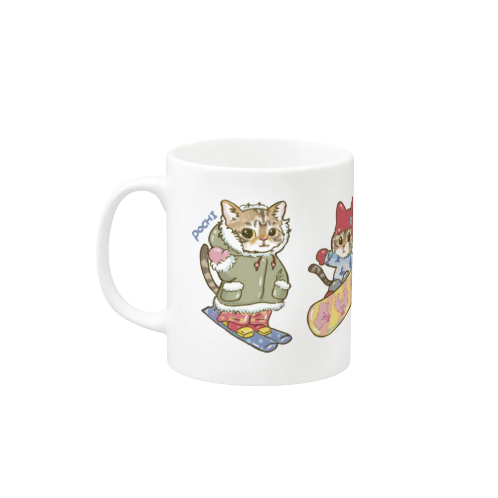 猫のきぬくんのお店のれおまるくん一家　雪山ツアー Mug :left side of the handle