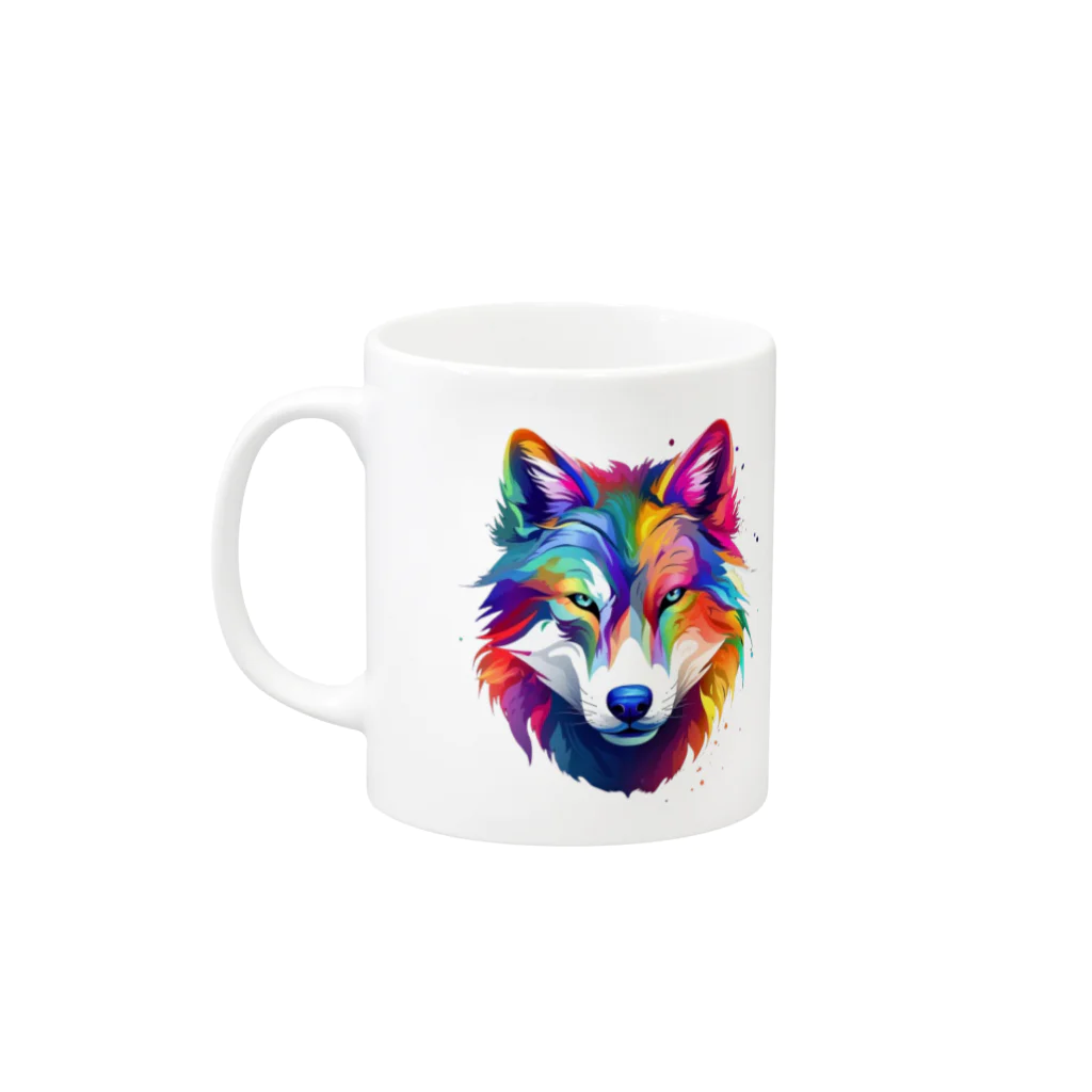 MK's SOLUTIONのカラフルなおおかみ Mug :left side of the handle