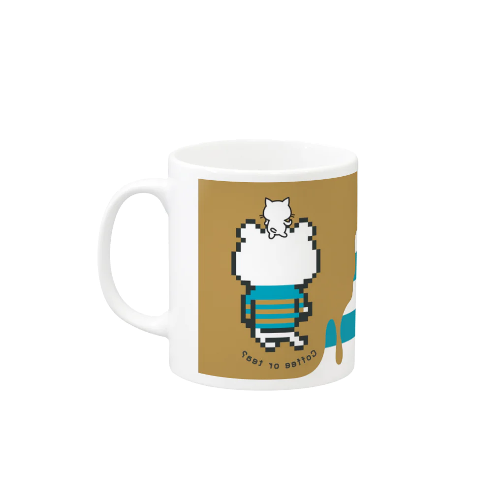 〇〇とネコの何かを飲むドット絵クマとネコ Mug :left side of the handle