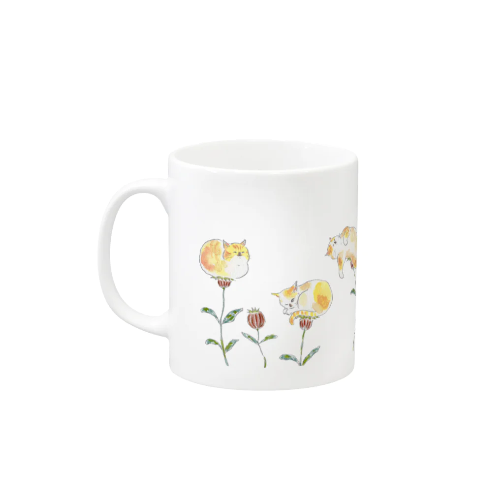 トコロコムギのおひるねお花にゃんこ Mug :left side of the handle