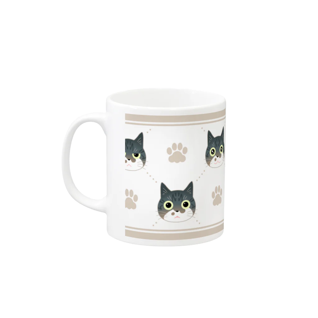 サバ白雑種猫のなめこちゃん屋のなめこちゃんマグカップ（パターン茶） Mug :left side of the handle