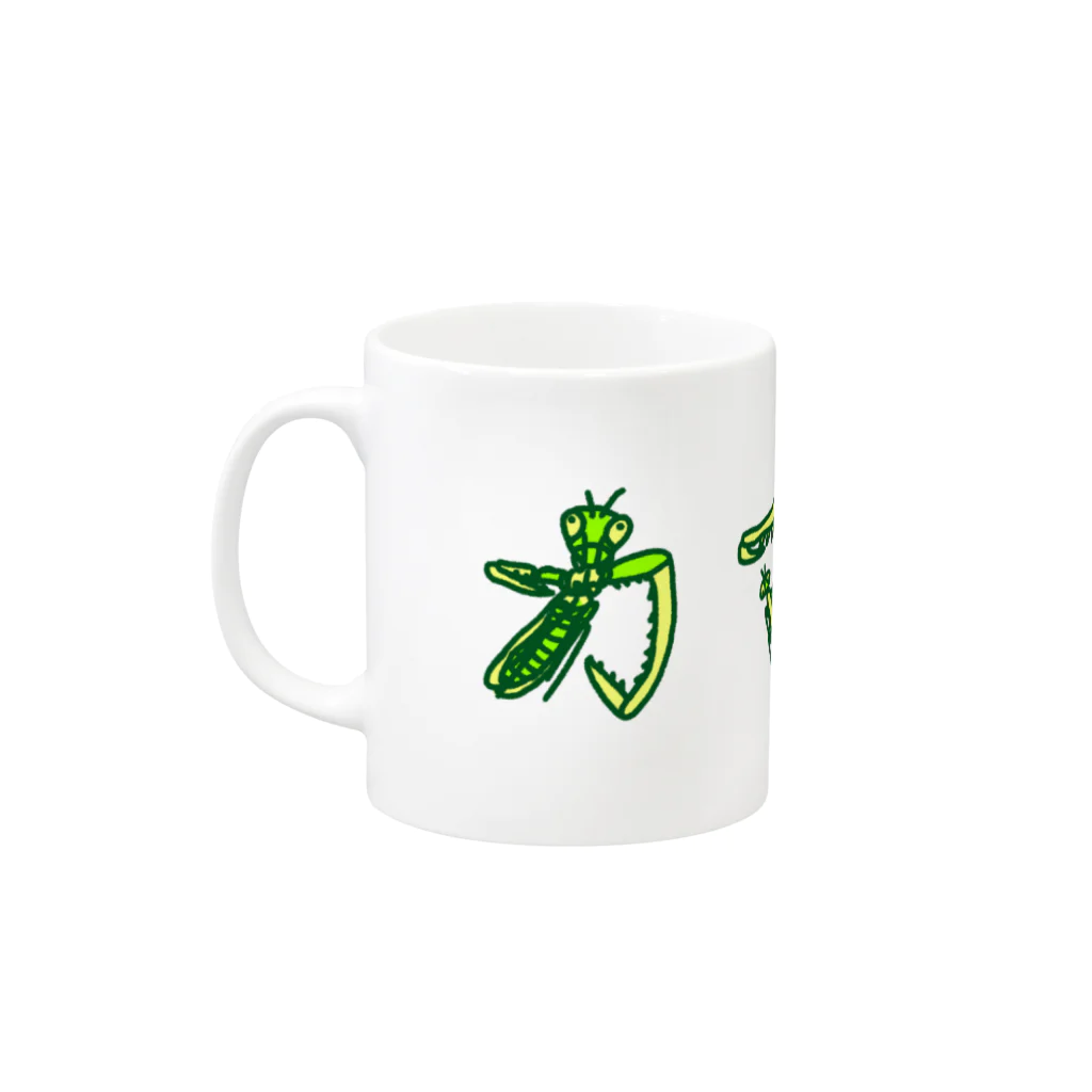 さちこの生物雑貨の昆虫フォント カマキリ Mug :left side of the handle