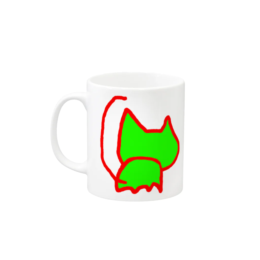 わふーおランド公式の緑色猫的生物　表裏一体 Mug :left side of the handle