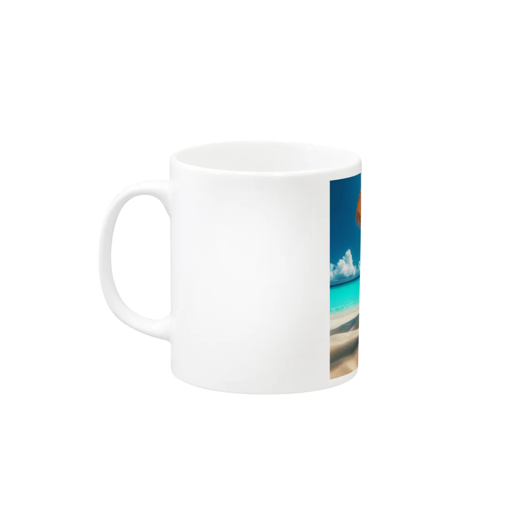 猫と紡ぐ物語の南国の海で一時のバカンスを楽しむ Mug :left side of the handle