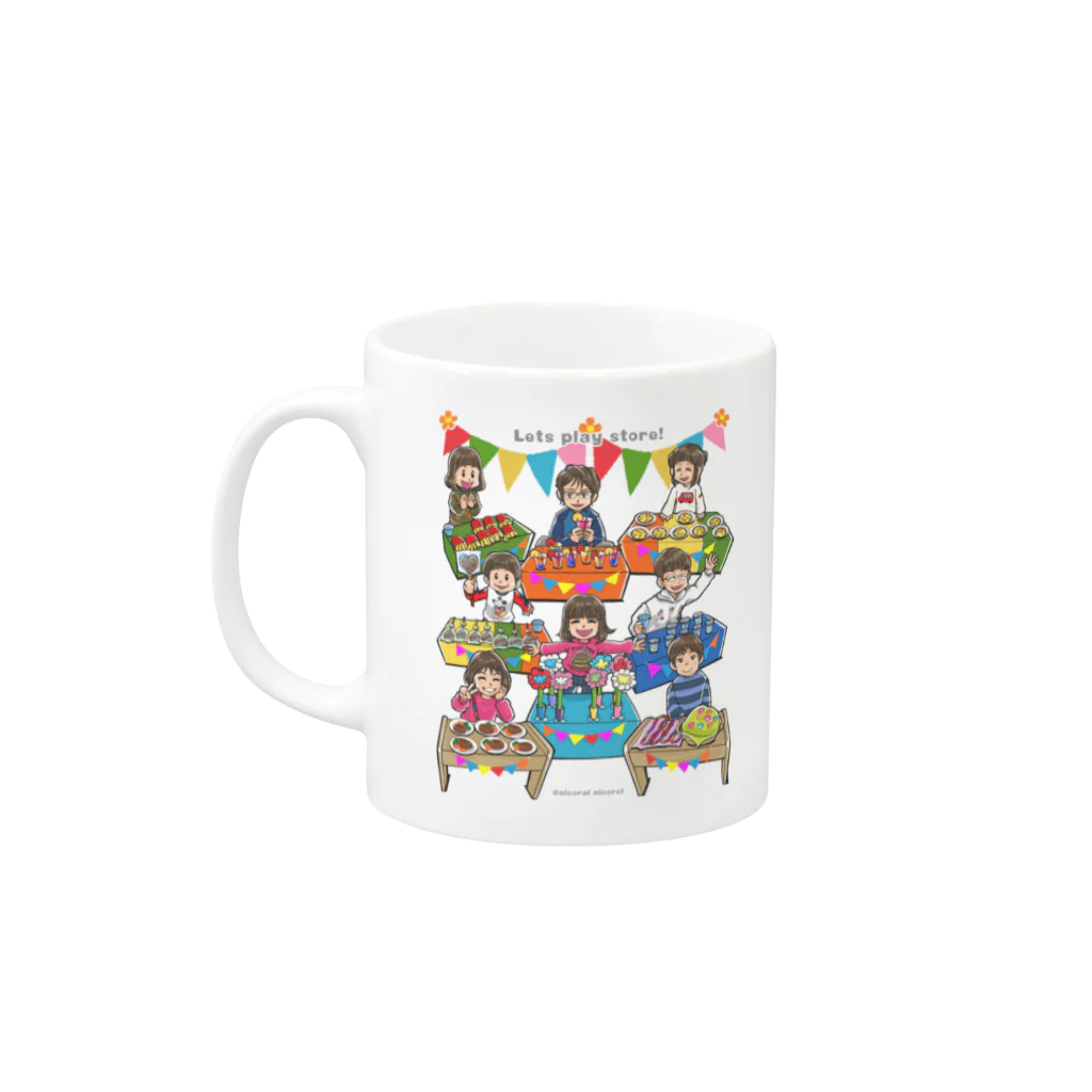 Nicoral NicorelのLet's play store!マグカップ Mug :left side of the handle