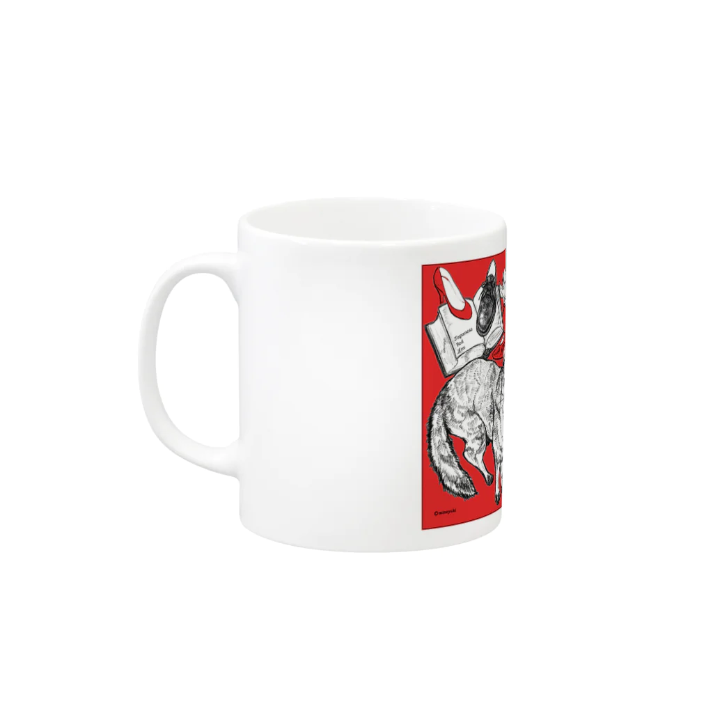 made blueのRetoro Japanese red Fox stationery Mug :left side of the handle