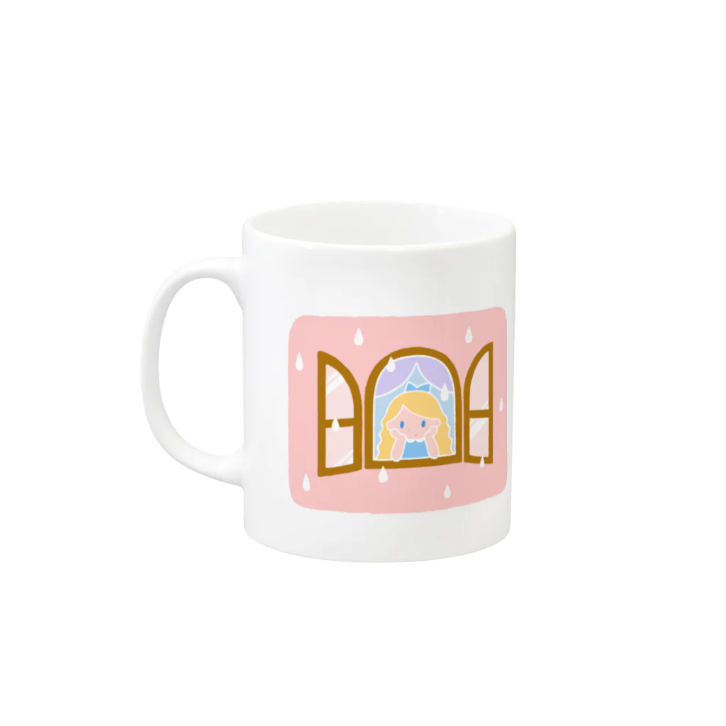 ゴンの雨をながめる女の子（ピンク） Mug :left side of the handle