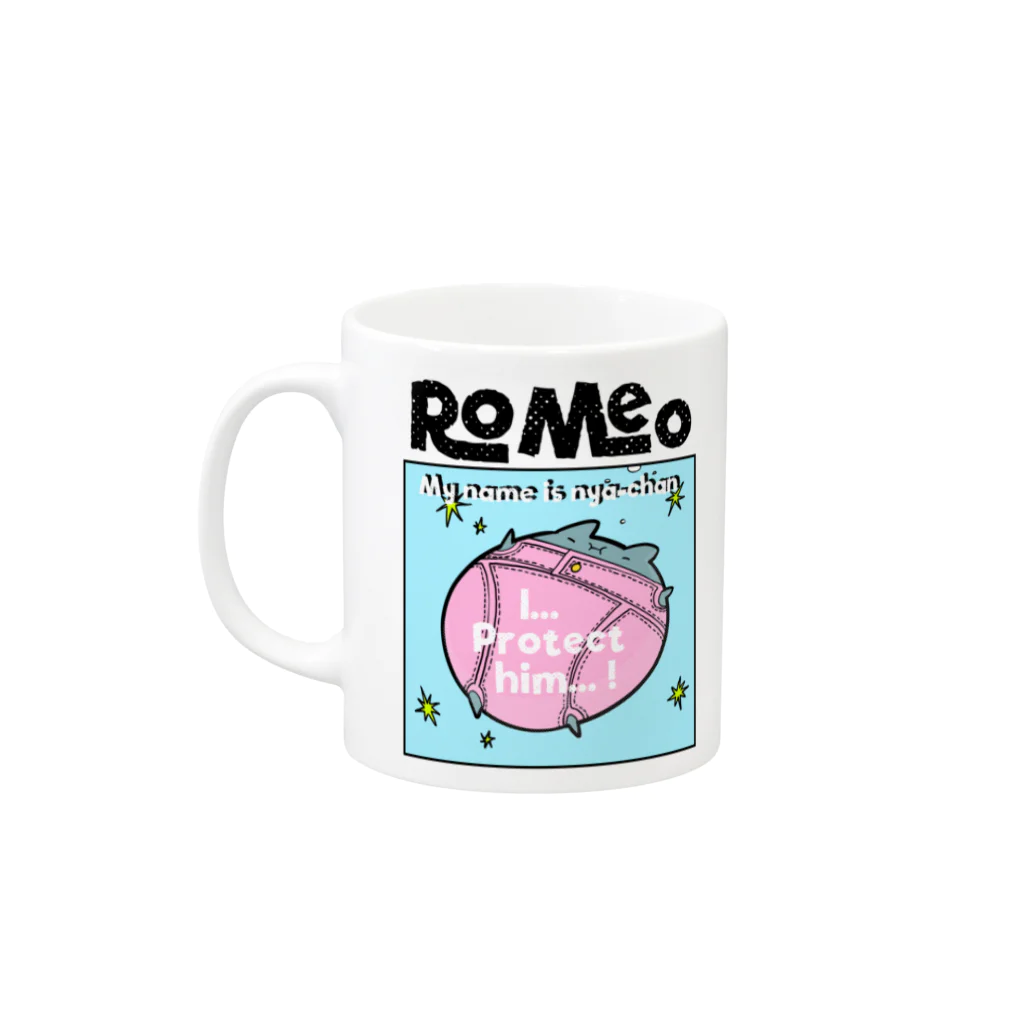 SHOP ROMEO　のRomeo My name is nya-chan マグカップの取っ手の左面