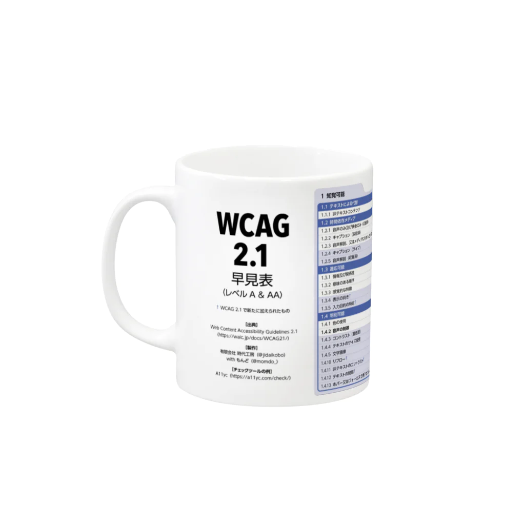 jidaikoboのWCAG 2.1 早見表マグ（日本語版） Mug :left side of the handle