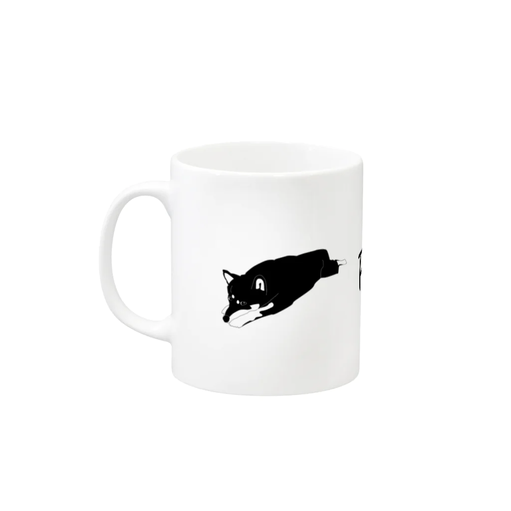 Petan Dogのペタンする黒の柴犬　伸び Mug :left side of the handle