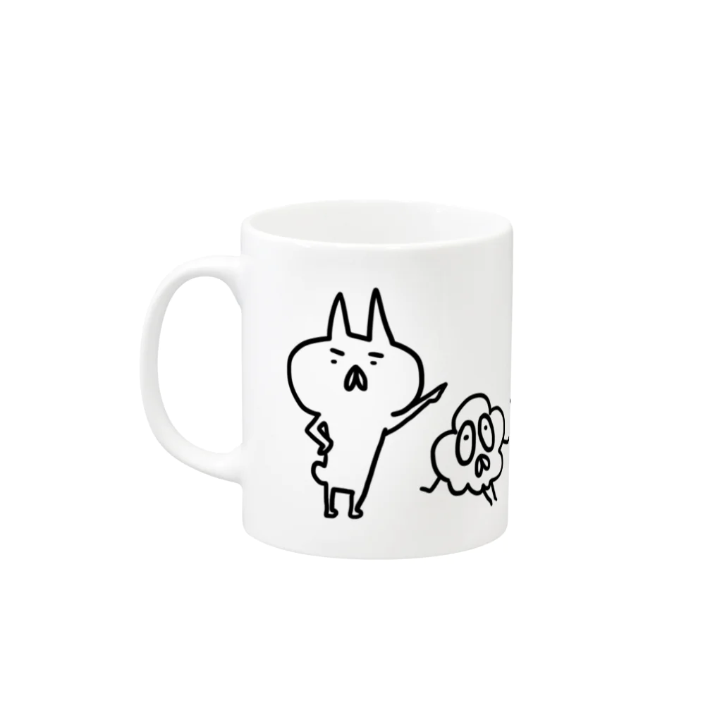 しんご@ねこLINEスタンプ販売中のモジャとらくがきにゃんこ１　白黒 Mug :left side of the handle