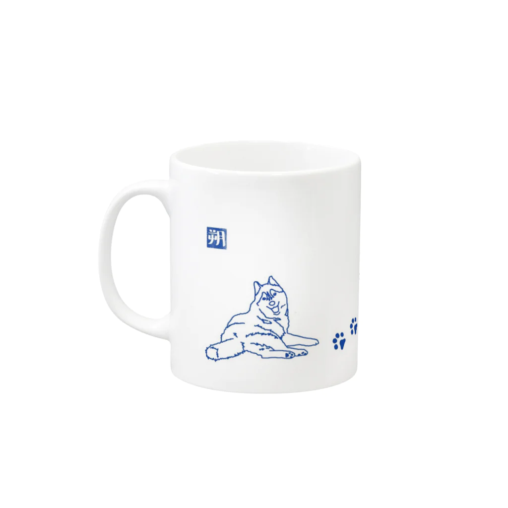 朔のボウルの走るハスキー（青線画） Mug :left side of the handle