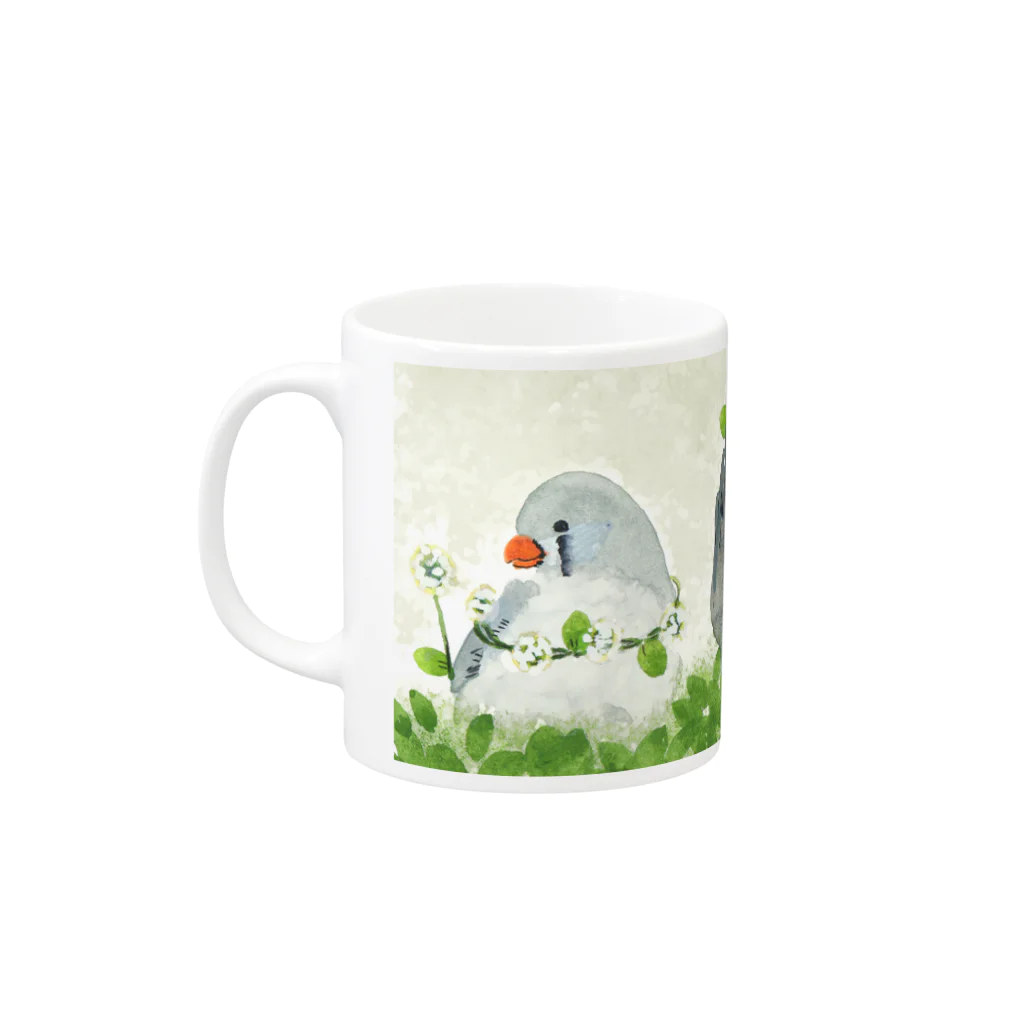 スズメの森のシロツメクサとキンカチョウ Mug :left side of the handle