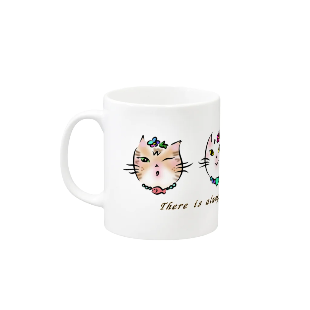 りんころRinのソーing部の保護猫　名言２　雲の向こうはいつも青空　 Mug :left side of the handle