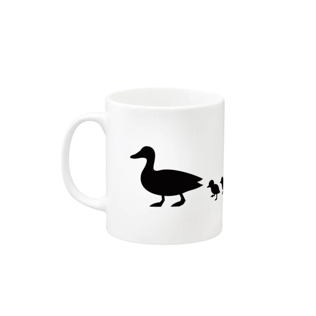 中野ピク氏ショップ SUZURI支店の歩くカルガモの親子 黒塗り Mug :left side of the handle