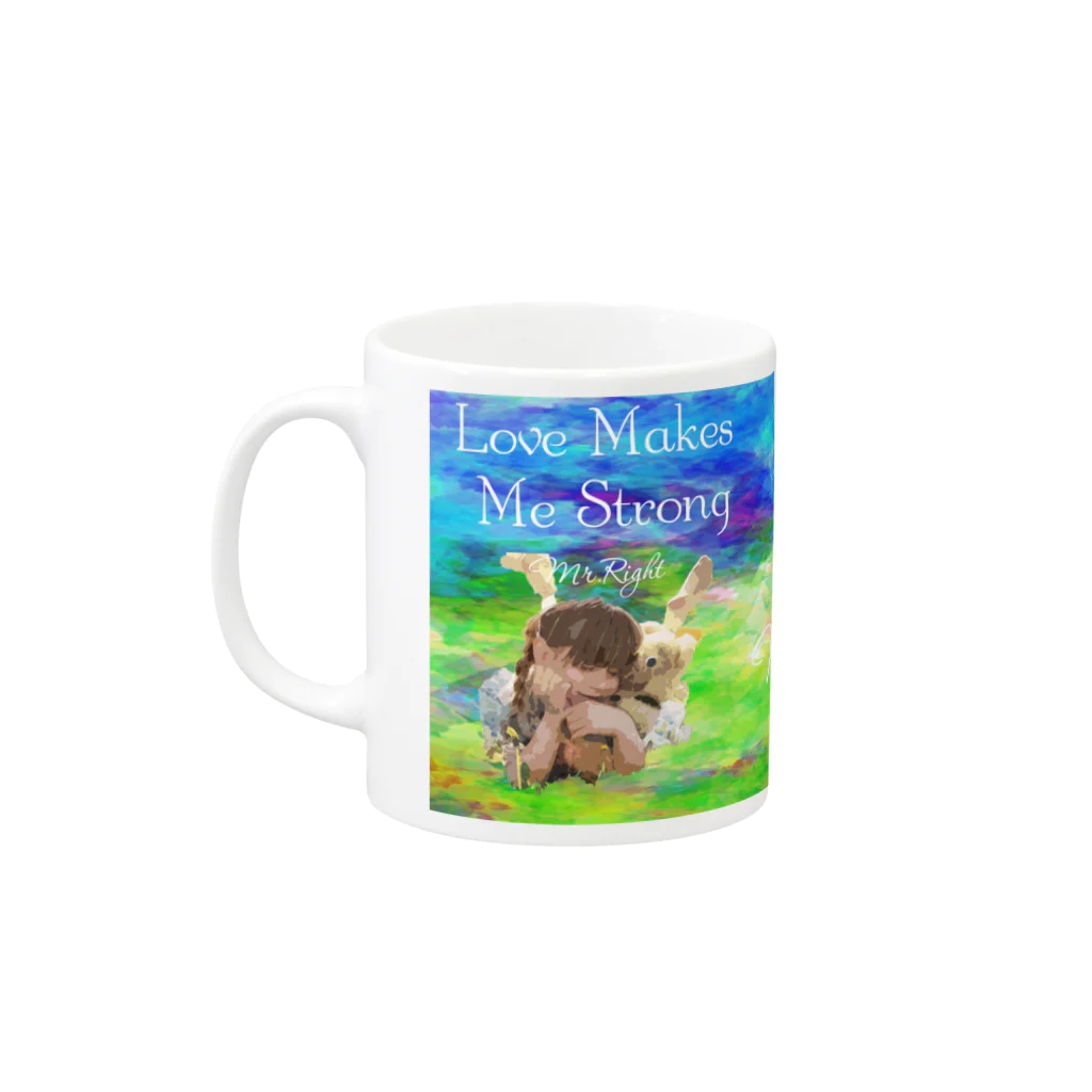 Mr.Rightの子供や女性が好きなパステルカラーファッション love Makes Me Strong Mug :left side of the handle