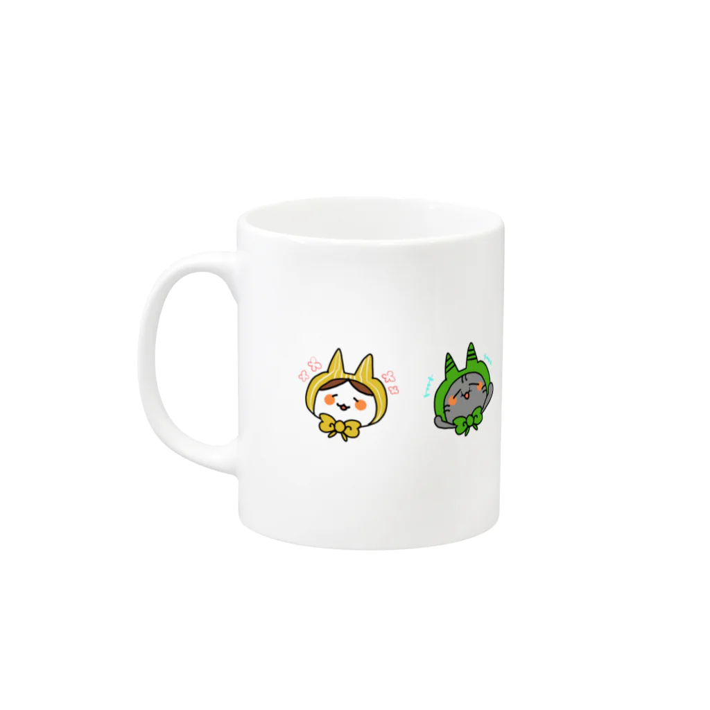 おそばのにゃんこずきんちゃんず Mug :left side of the handle