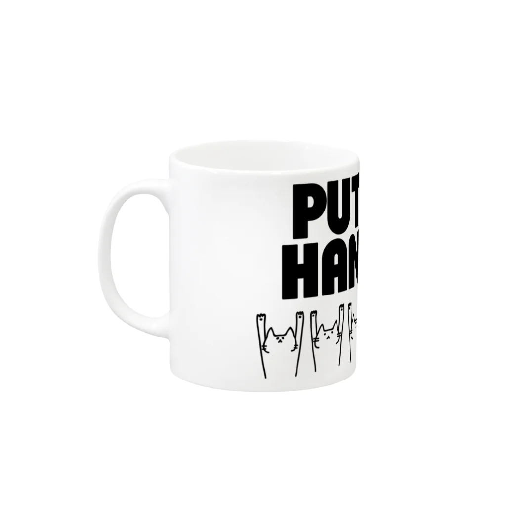 PokuStarのPUT YOUR HANDS UP!　・黒 Mug :left side of the handle