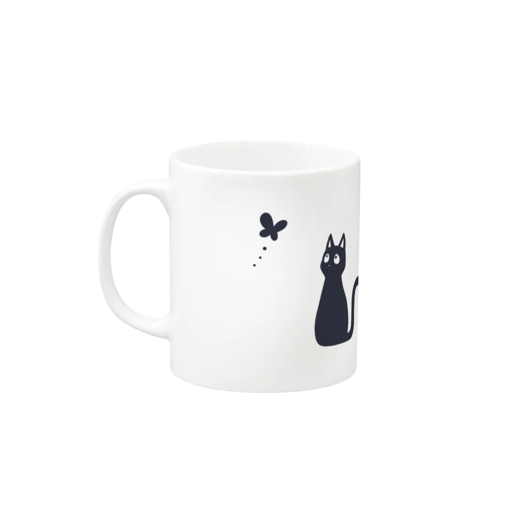 もずくろショップの蝶と黒猫 Mug :left side of the handle