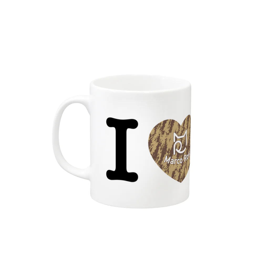 SHOP W　SUZURI店のI ♥ Kiji Tora　マグカップ Mug :left side of the handle