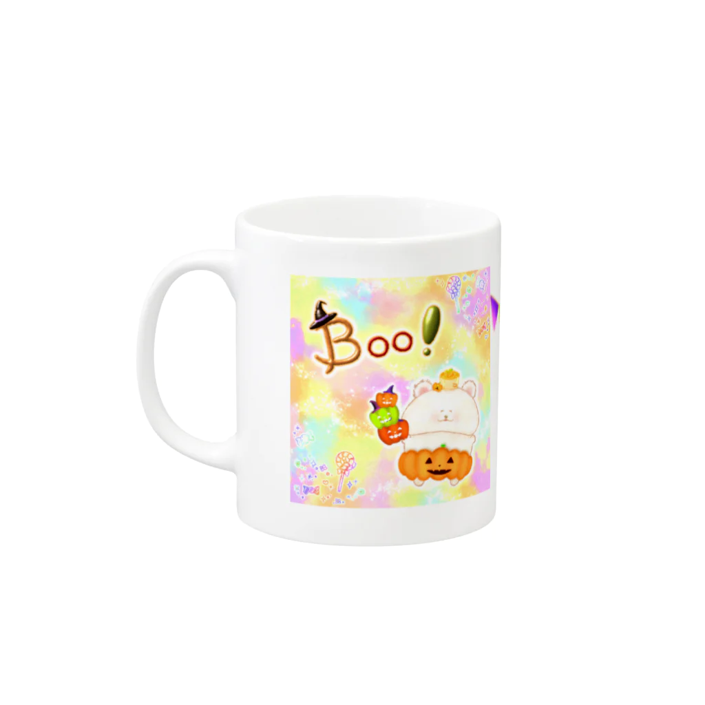 どるちぇ＊うさぎの【マグ】《ハロウィン》06＊かぼちゃパンツのしろくま＊パステル背景ver. Mug :left side of the handle