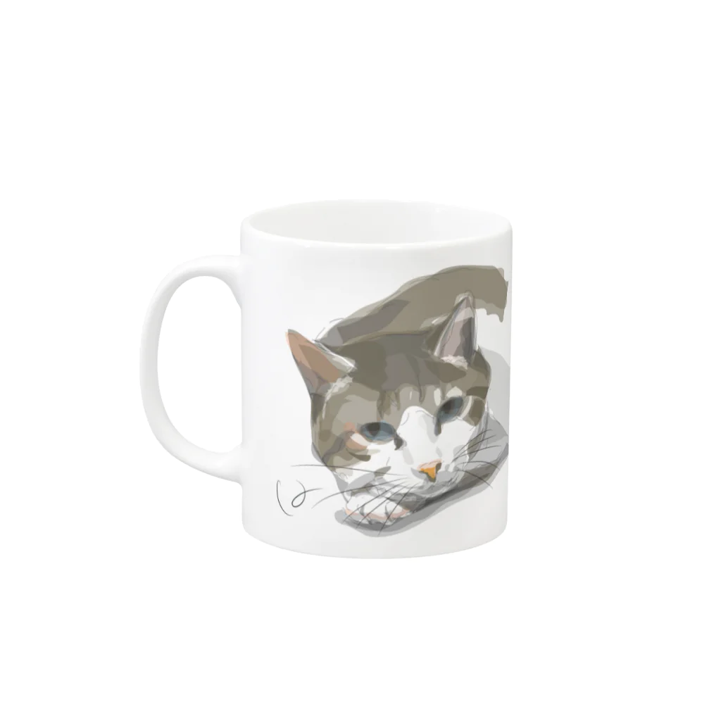 毎日猫さん犬さんの猫２マグ Mug :left side of the handle