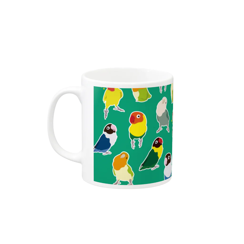 UCHINOKO　SHOPのラブバードさんのマグカップ Mug :left side of the handle