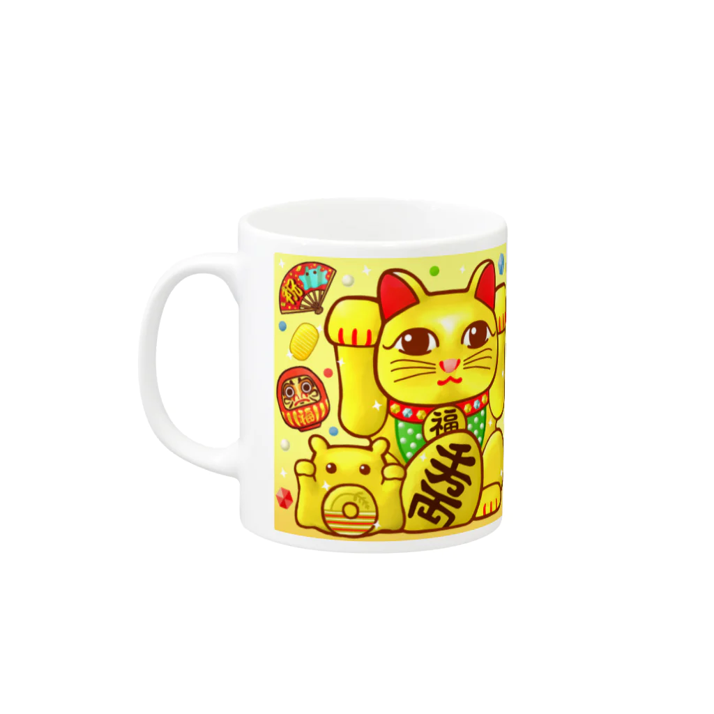 ひじりやノエルの開運！金運！縁起物！(鶴)【両手 招き猫☆】 Mug :left side of the handle