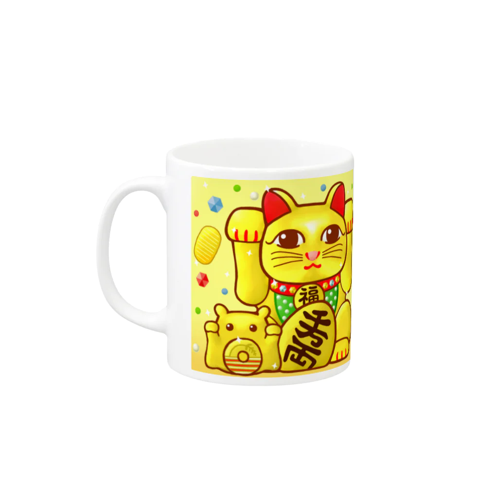 ひじりやノエルの開運！金運！縁起物！(亀)【両手 招き猫☆】 Mug :left side of the handle