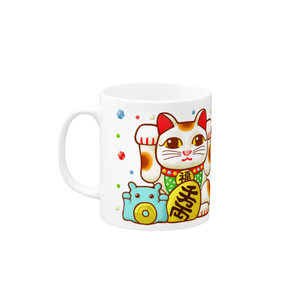 ひじりやノエルの開運！金運！縁起物！(竹)【両手 招き猫☆】 Mug :left side of the handle