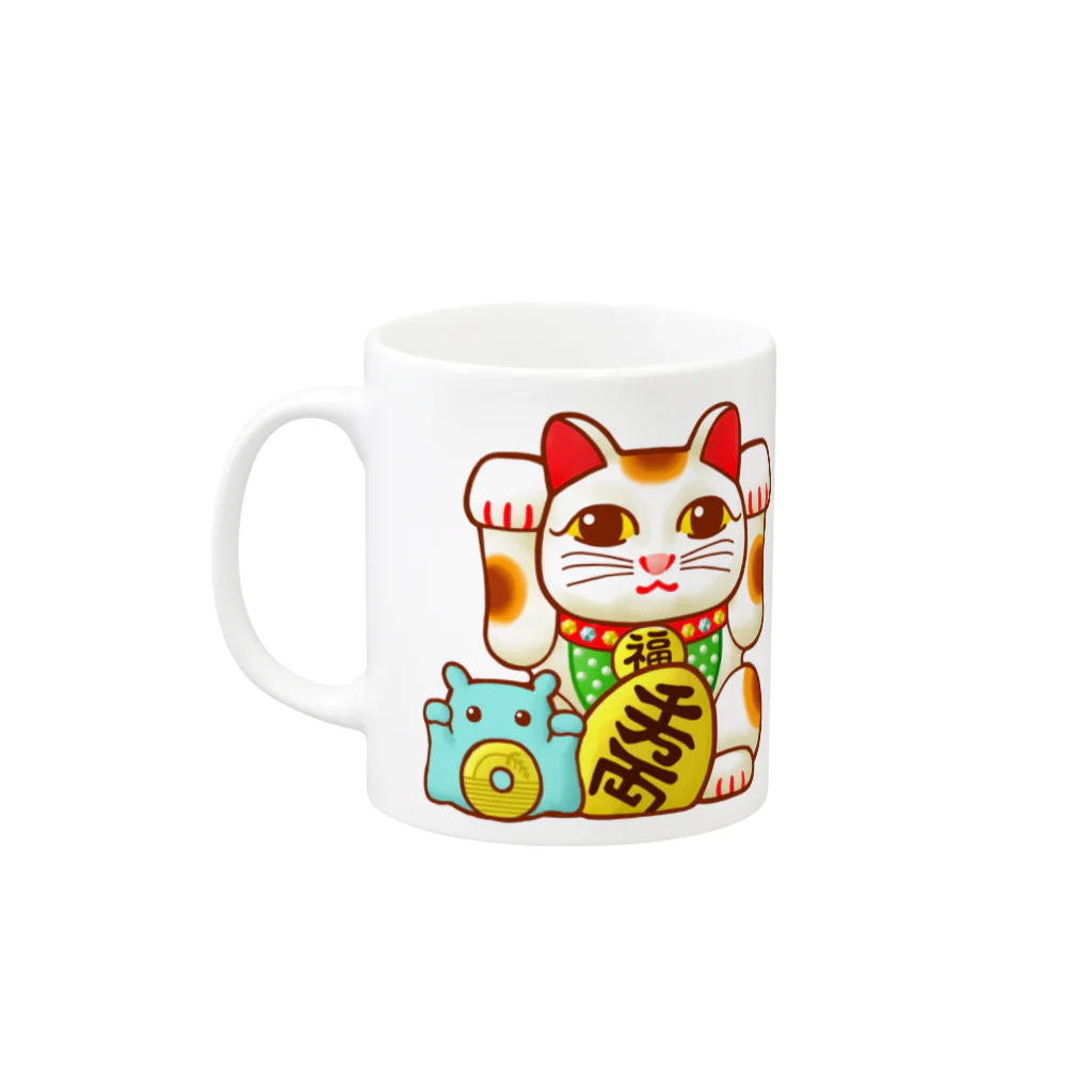 ひじりやノエルの開運！金運！縁起物！(梅)【両手 招き猫☆】 Mug :left side of the handle