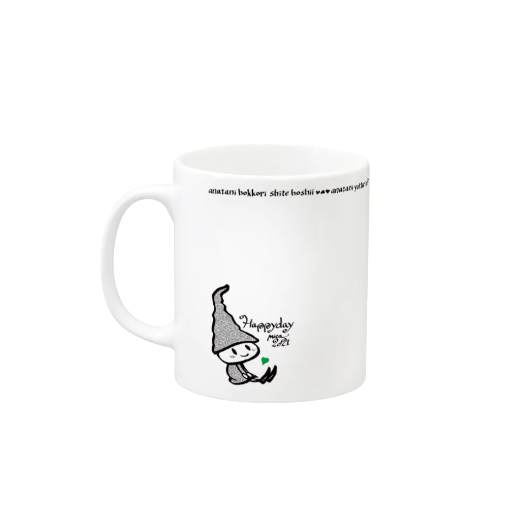 MicaPix/SUZURI店のHappydayドッツさん（左ききさん用） Mug :left side of the handle