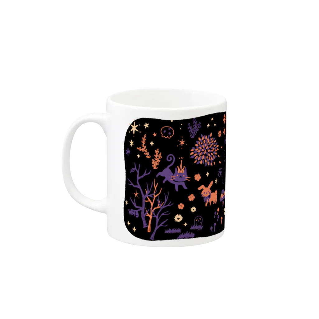 ナコの夜の森（黒バック） Mug :left side of the handle