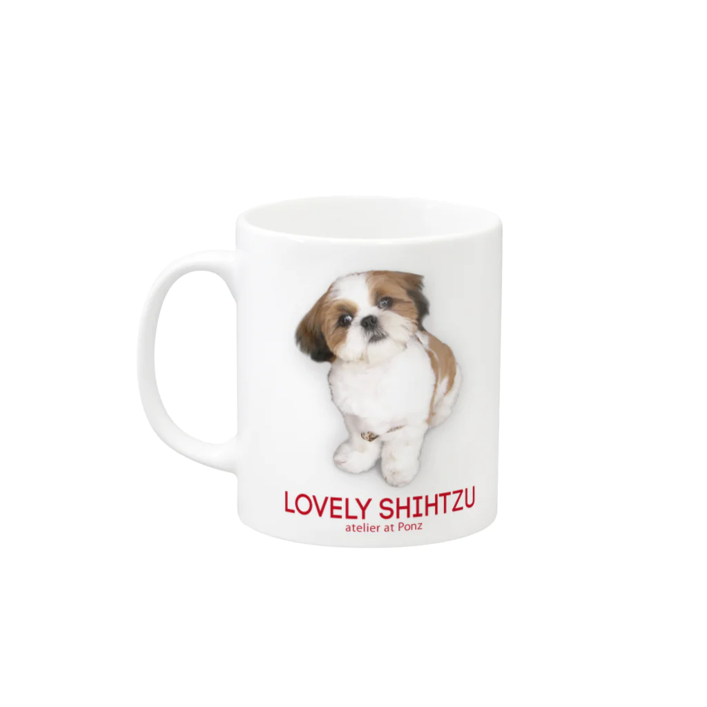 ぽんずのLovelyシーズー犬グッズのシーズーおすわり　マゼンダ Mug :left side of the handle