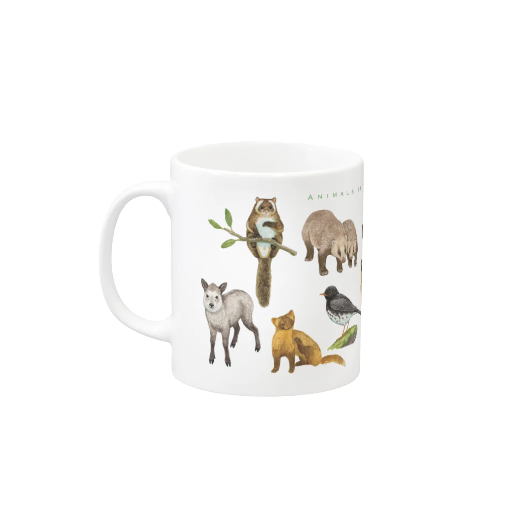 ちなきのこの夏の山の動物たち Mug :left side of the handle